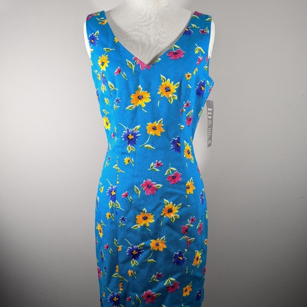 NEW‎ Kenar Floral Blue Sleeveless Dress Women's Size 4